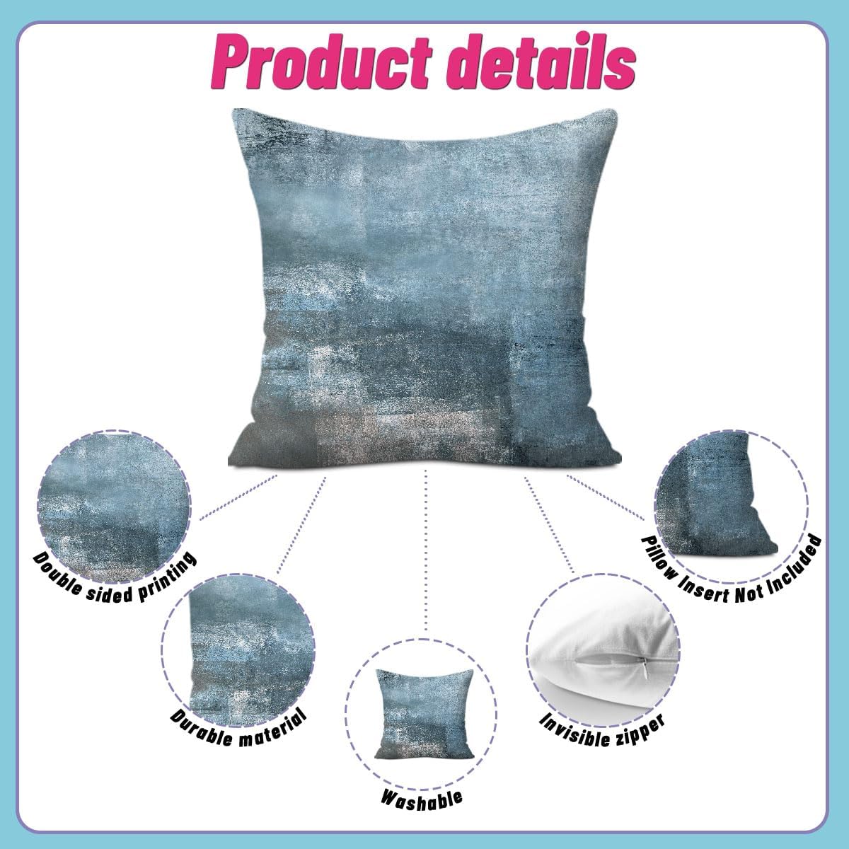 4Pcs Blue Grey Throw Pillow Covers, Dark Blue Throw Pillows Cushion Covers