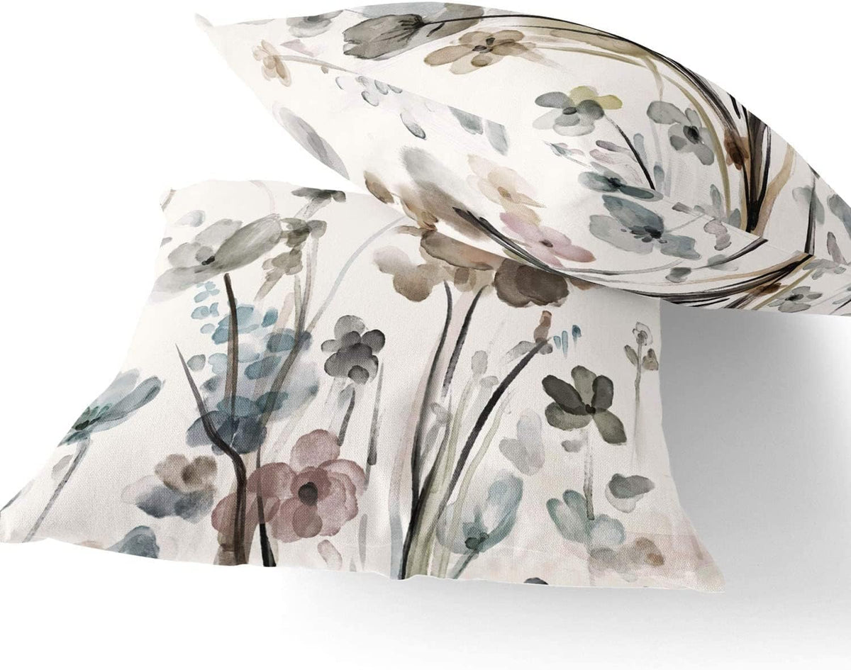 KKVEE Flower Throw Pillow Covers 18x18 Set of 2, Flowers Pillow Cushion Cases, Modern Decorative Square Pillowcases for Sofa Couch Bedroom Living Room Car