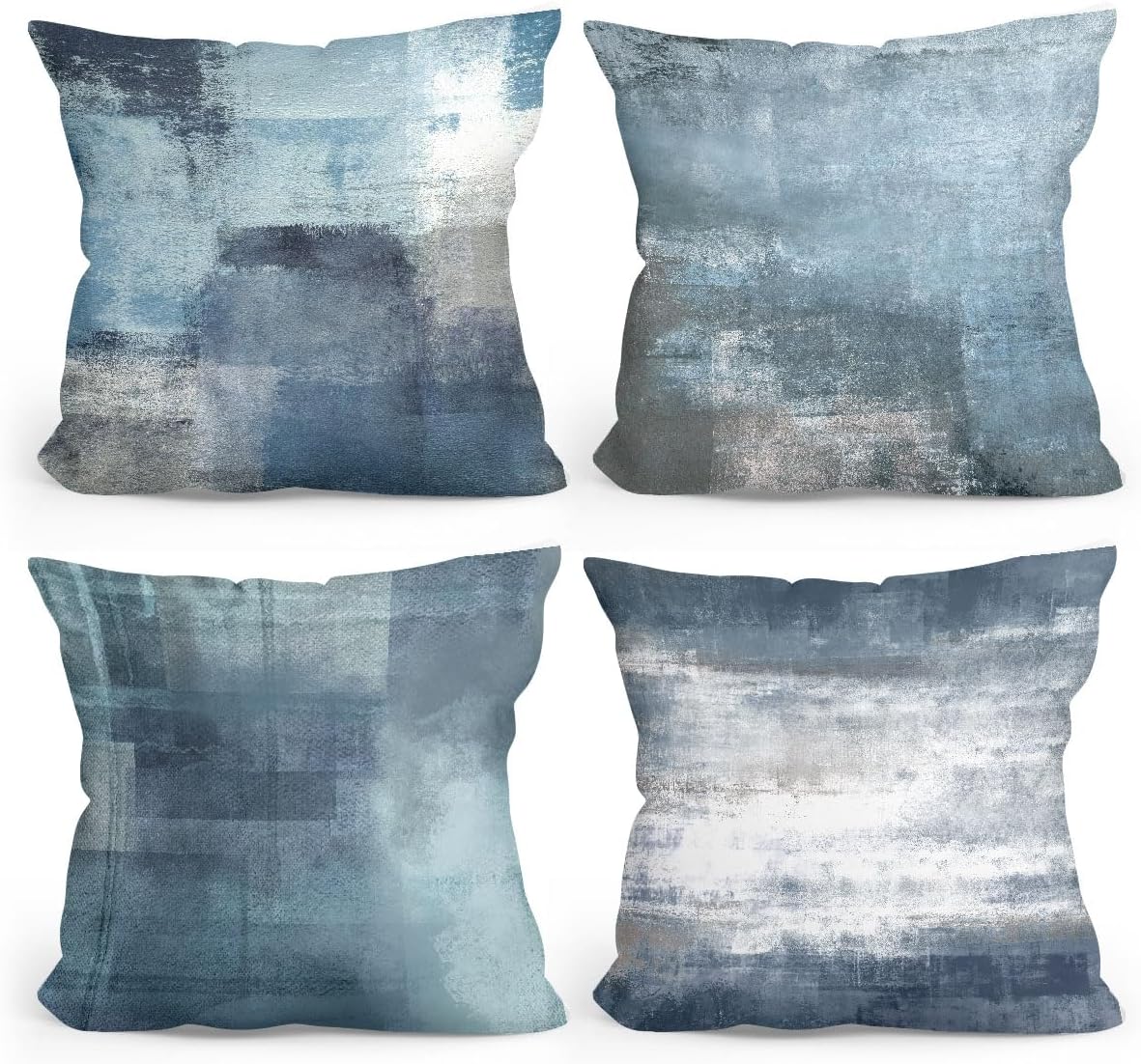 4Pcs Blue Grey Throw Pillow Covers, Dark Blue Throw Pillows Cushion Covers