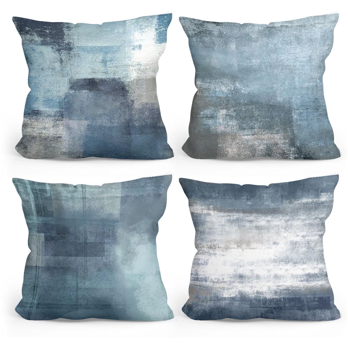 4Pcs Blue Grey Throw Pillow Covers, Dark Blue Throw Pillows Cushion Covers