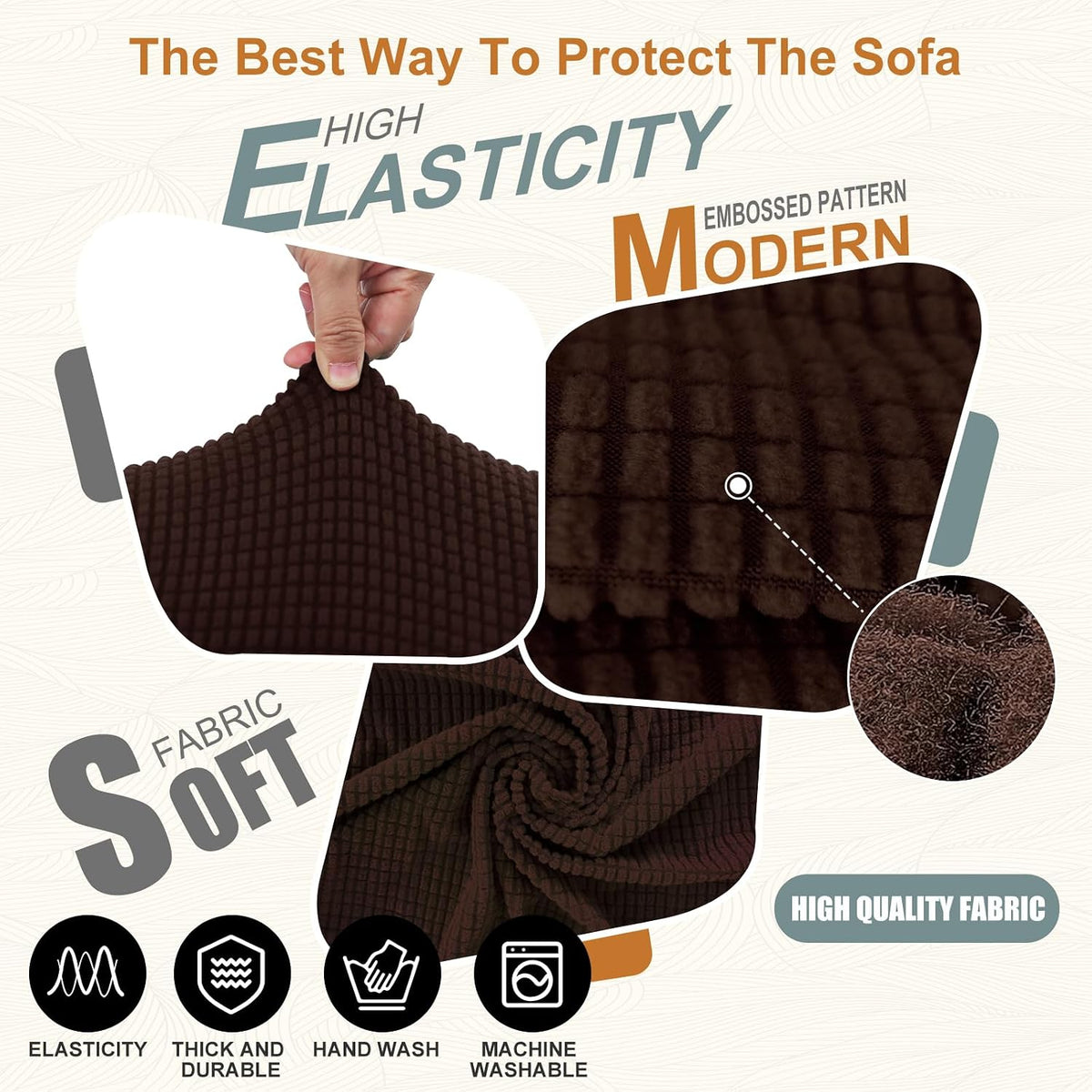 Stretch Couch Covers for Sofa Washable, Large, Chocolate