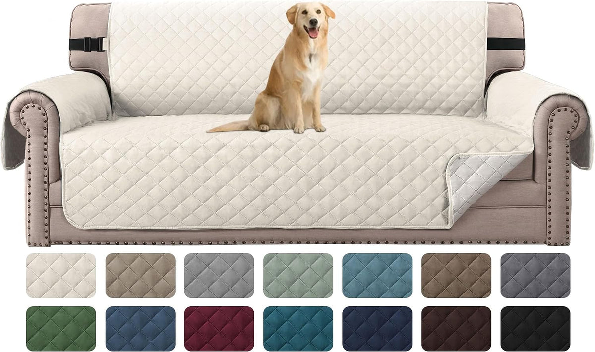 H.VERSAILTEX Reversible Couch Cover for 3 Cushion Cover Pet Friendly Sofa Cover for Dog Washable Furniture Protector Water Resistant Slipcover with Non Slip Elastic Strap(Sofa, Ivory/Beige)
