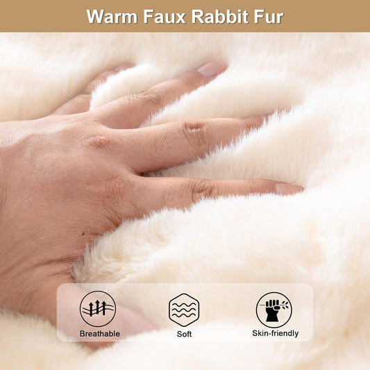 Faux Fur Sofa Cover, Rabbit Plush Couch Cover, Non-Slip Couch Covers Washable, Cosy Plush Sofa Slipcover, Furniture Protector for L Shaped(1pc/ White /36"x70")