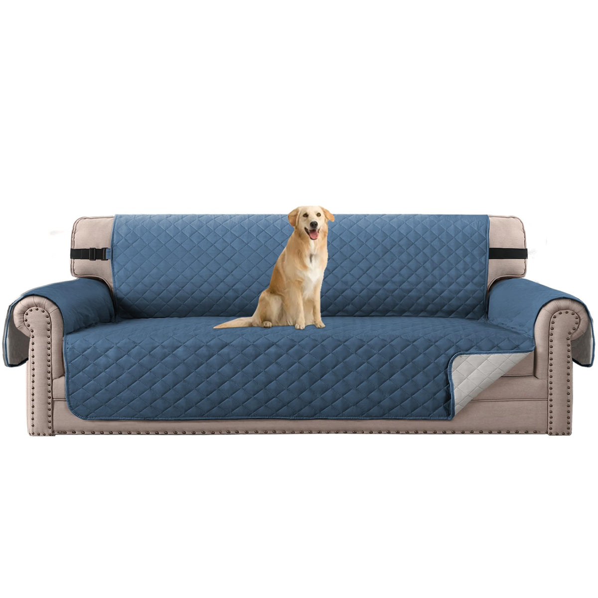H.VERSAILTEX Reversible Couch Cover for 3 Cushion Cover Pet Friendly Sofa Cover for Dog Washable Furniture Protector Water Resistant Slipcover with Non Slip Elastic Strap(Sofa, Ivory/Beige)
