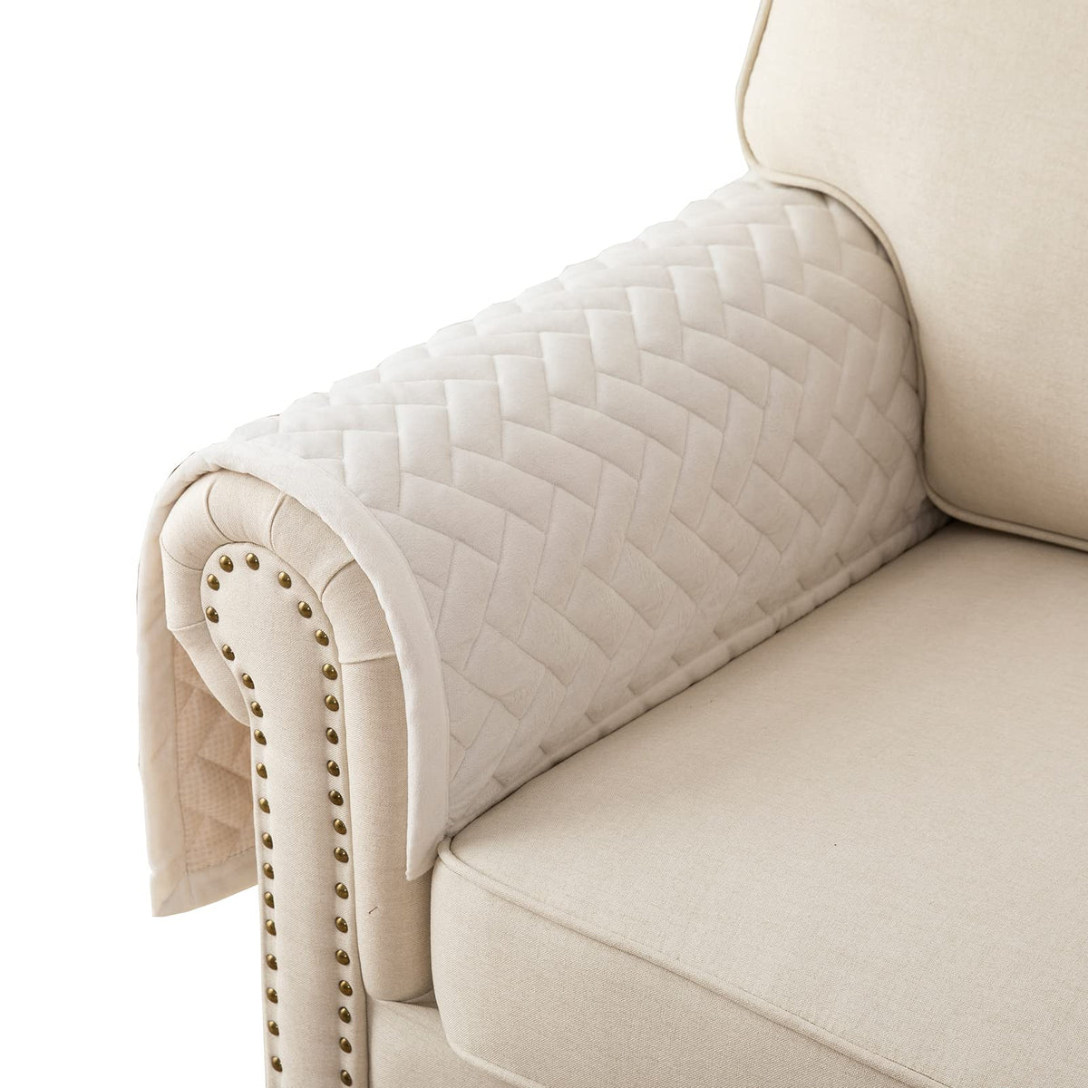 Eismodra Armrest Covers,Couch Cover,Sofa Cover,Backrest Covers,Anti-Slip Armchair Slipcovers for Dogs Cats Pet Loveseat Recliner Leather L Shaped,White 28 x 28 Inches (Only 1 Piece)