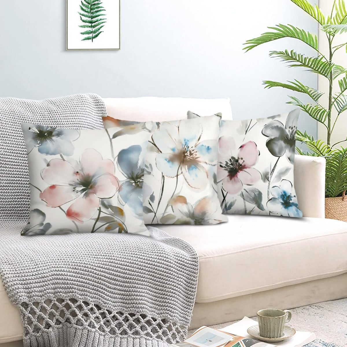 18x18 Set of 4 Watercolor Flower Throw Pillow Cushion Covers