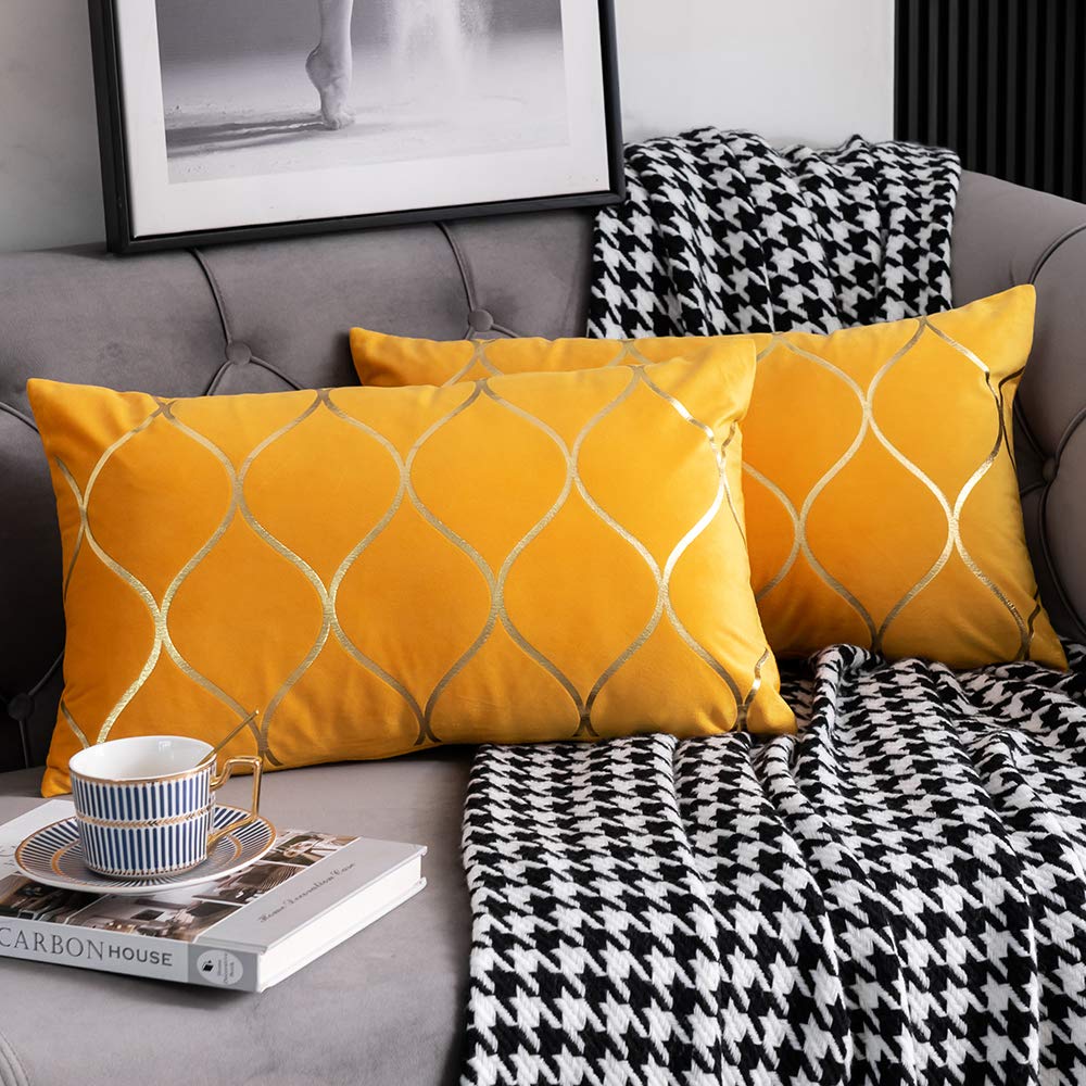 DEZENE Gold Velvet Throw Pillow Covers: 2 Pack 18x18 Inch Square Decorative Pillow Cases for Bedroom Sofa Couch Living Room, Light Grey