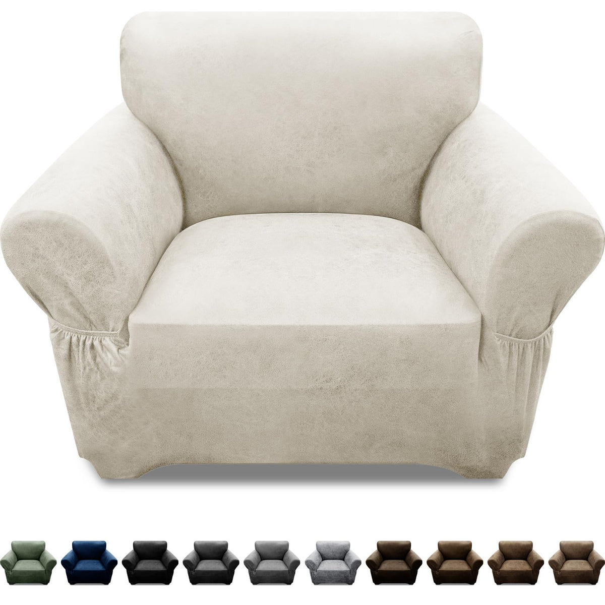 Couch Cover Leather Look 3 Seater Couch Sofa Cover 1-Piece Sofa Slipcover Stretch Furniture Protector with Elastic Bottom & Pockets(Sofa, Coffee)