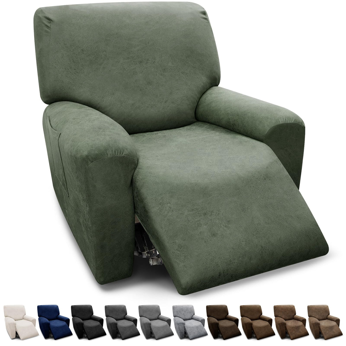 Couch Cover Leather Look 3 Seater Couch Sofa Cover 1-Piece Sofa Slipcover Stretch Furniture Protector with Elastic Bottom & Pockets(Sofa, Coffee)
