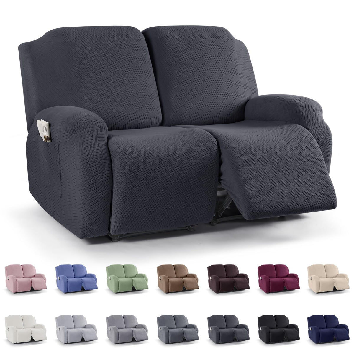 KinCam Recliner Sofa Covers, Stretch Reclining Cover, Dark Gray