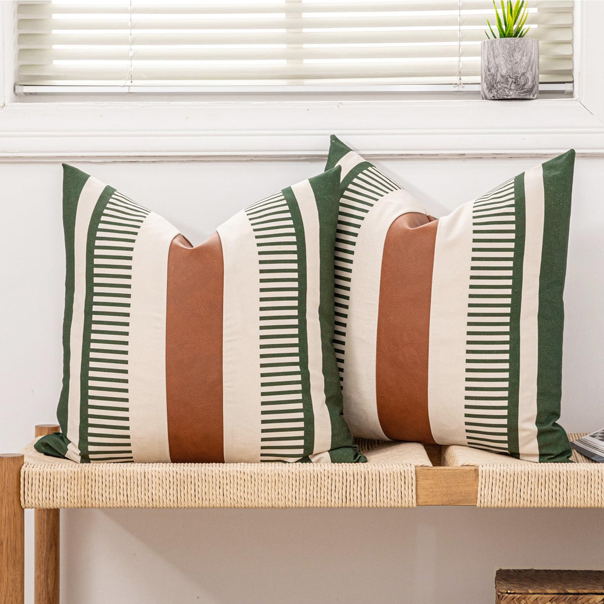 Decorative Striped Throw Pillow Cover 18x18 Black White & Brown