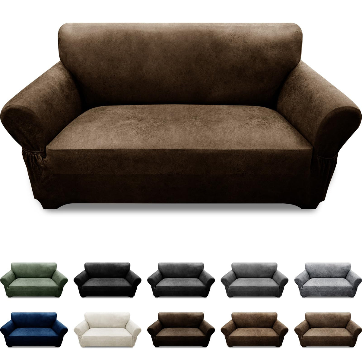 Couch Cover Leather Look 3 Seater Couch Sofa Cover 1-Piece Sofa Slipcover Stretch Furniture Protector with Elastic Bottom & Pockets(Sofa, Coffee)