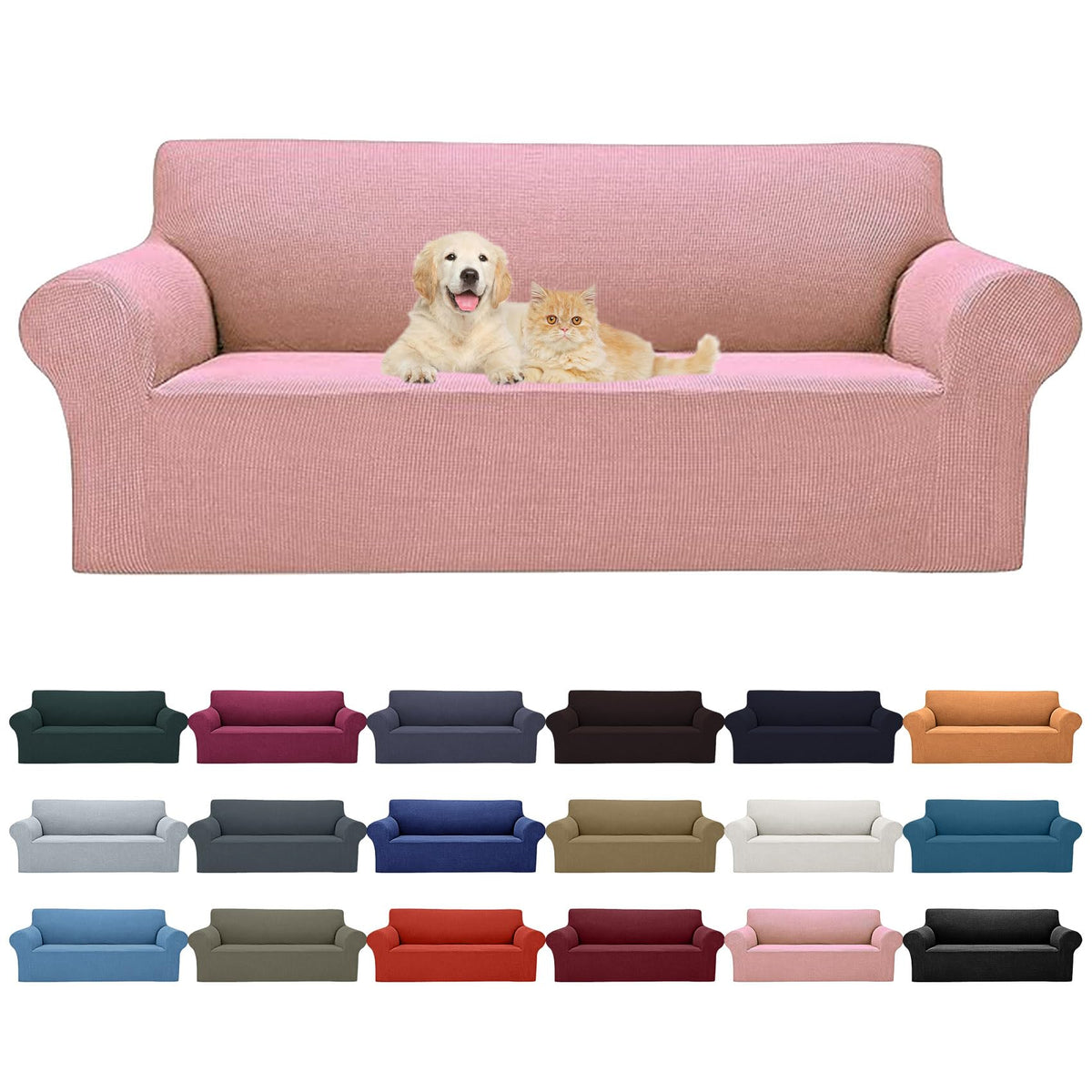 Cupuamon 2026 New Stretch Sofa Slipcovers Couch Cover for 3 Cushion Furniture Protector Sofa Covers with Elastic Bottom Jacquard Fabric Small Checks for Pets, Kids -Sofa, Black