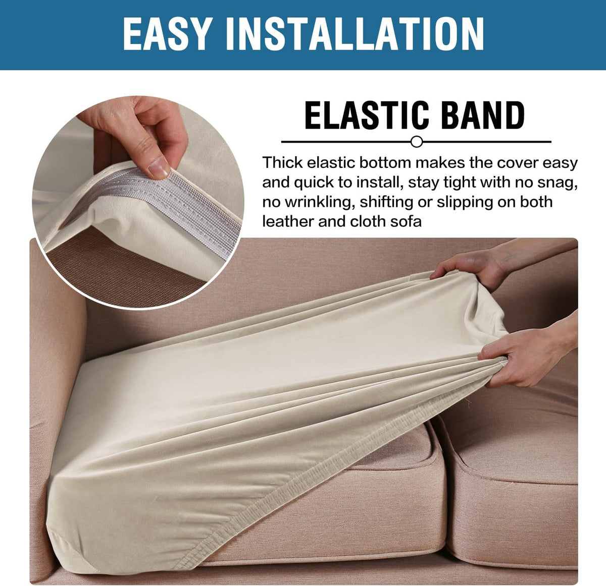 H.VERSAILTEX Velvet Stretch Couch Cushion Cover Plush Cushion Slipcover for Chair Loveseat Sofa Cushion Furniture Protector Seat Cushion Sofa Cover (2 Piece Large Sofa Cushion Covers, Ivory)