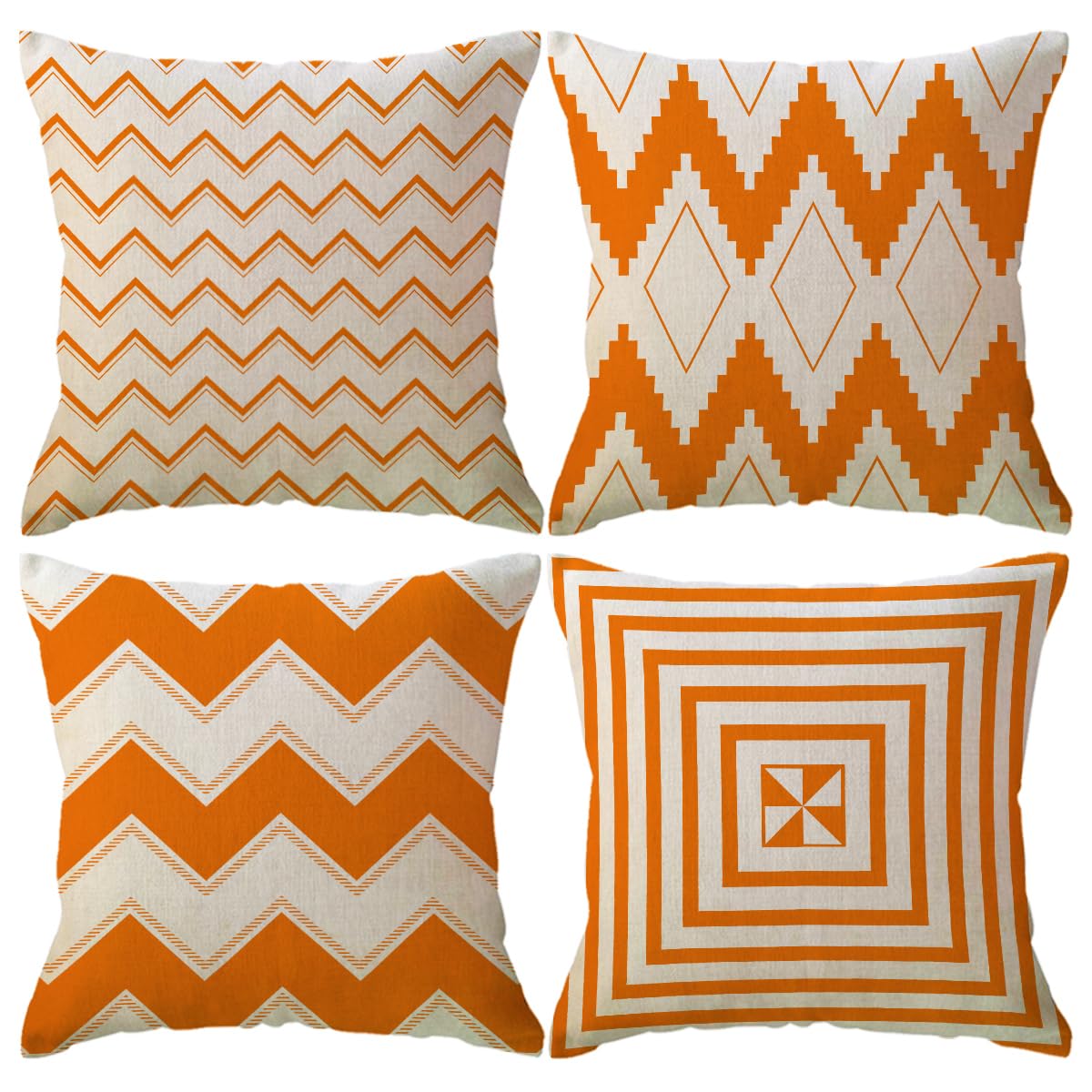 ULOVE LOVE YOURSELF Square Decorative Throw Pillows Cushion Covers Blue Beige Stripes Modern Geometry Print Home Pillowcases 18 X 18 Inch,4 Pack for Sofa Couch