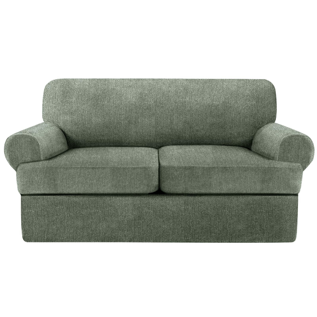 4 Piece T Cushion Sofa Slipcovers Stretch Couch Cover Furniture Covers with 3 Individual T Cushion Covers, Machine Washable for Living Room (Green, 3 Cushions)