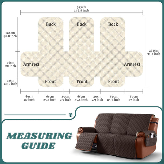 Ruaozz Waterproof Recliner Couch Covers, Non-Slip Sofa SlipCover, 3 Seater