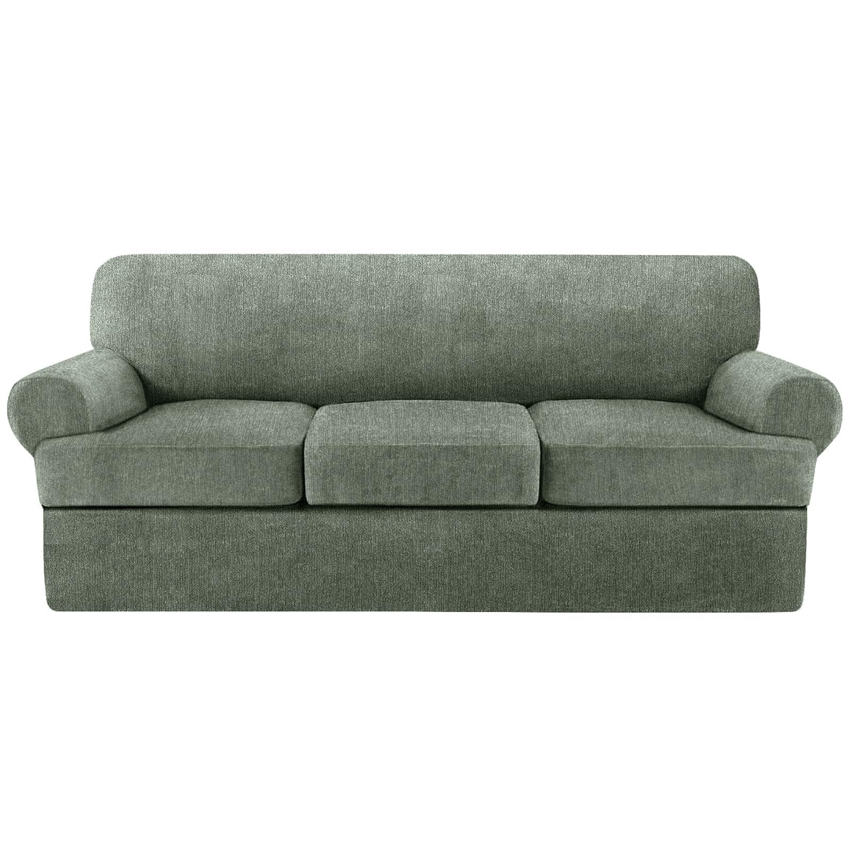 4 Piece T Cushion Sofa Slipcovers Stretch Couch Cover Furniture Covers with 3 Individual T Cushion Covers, Machine Washable for Living Room (Green, 3 Cushions)