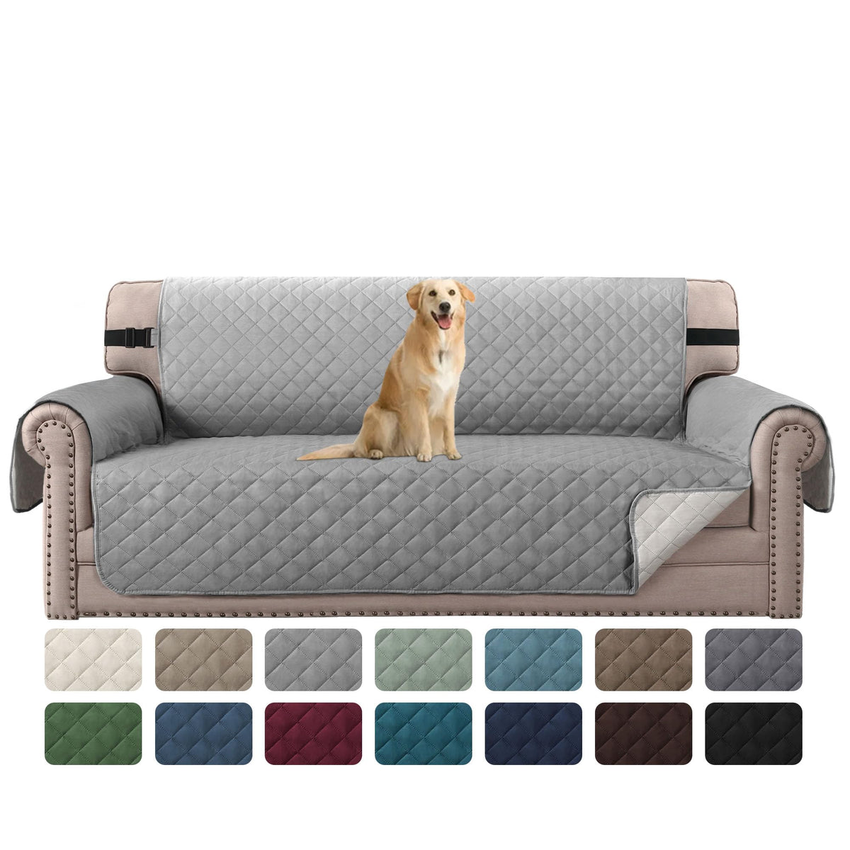 H.VERSAILTEX Reversible Couch Cover for 3 Cushion Cover Pet Friendly Sofa Cover for Dog Washable Furniture Protector Water Resistant Slipcover with Non Slip Elastic Strap(Sofa, Ivory/Beige)