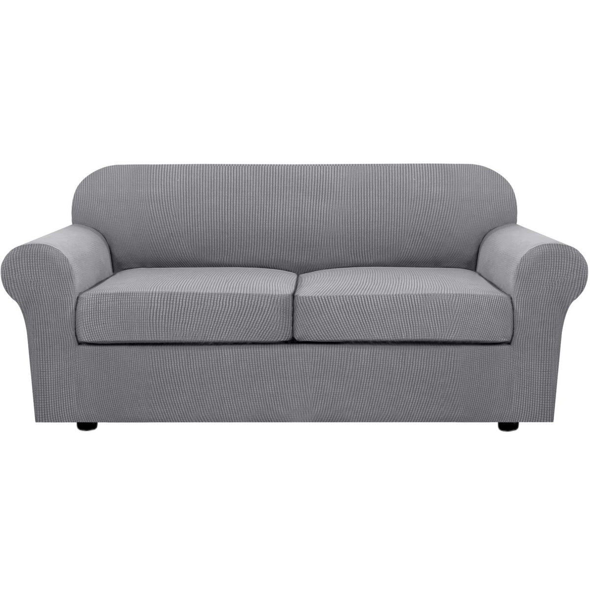 H.VERSAILTEX 4 Piece Stretch Sofa Covers for 3 Cushion Couch Covers for Living Room Slipcovers (Base Cover Plus 3 Seat Cushion Covers) Upgraded Thicker Jacquard Fabric (Sofa, Sand)