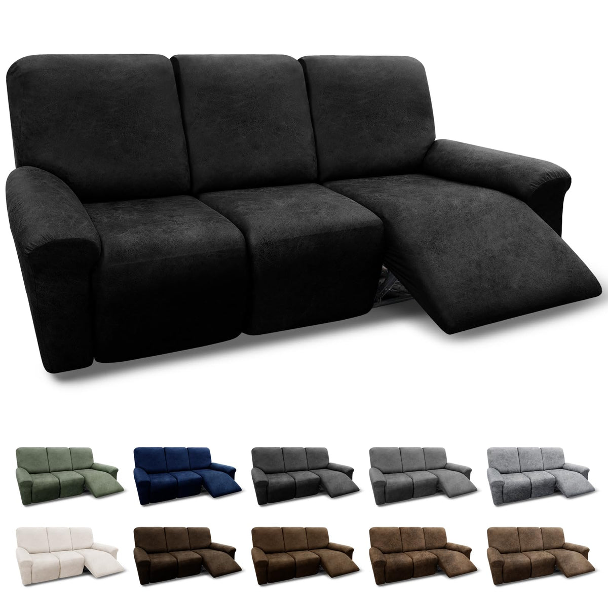 Couch Cover Leather Look 3 Seater Couch Sofa Cover 1-Piece Sofa Slipcover Stretch Furniture Protector with Elastic Bottom & Pockets(Sofa, Coffee)