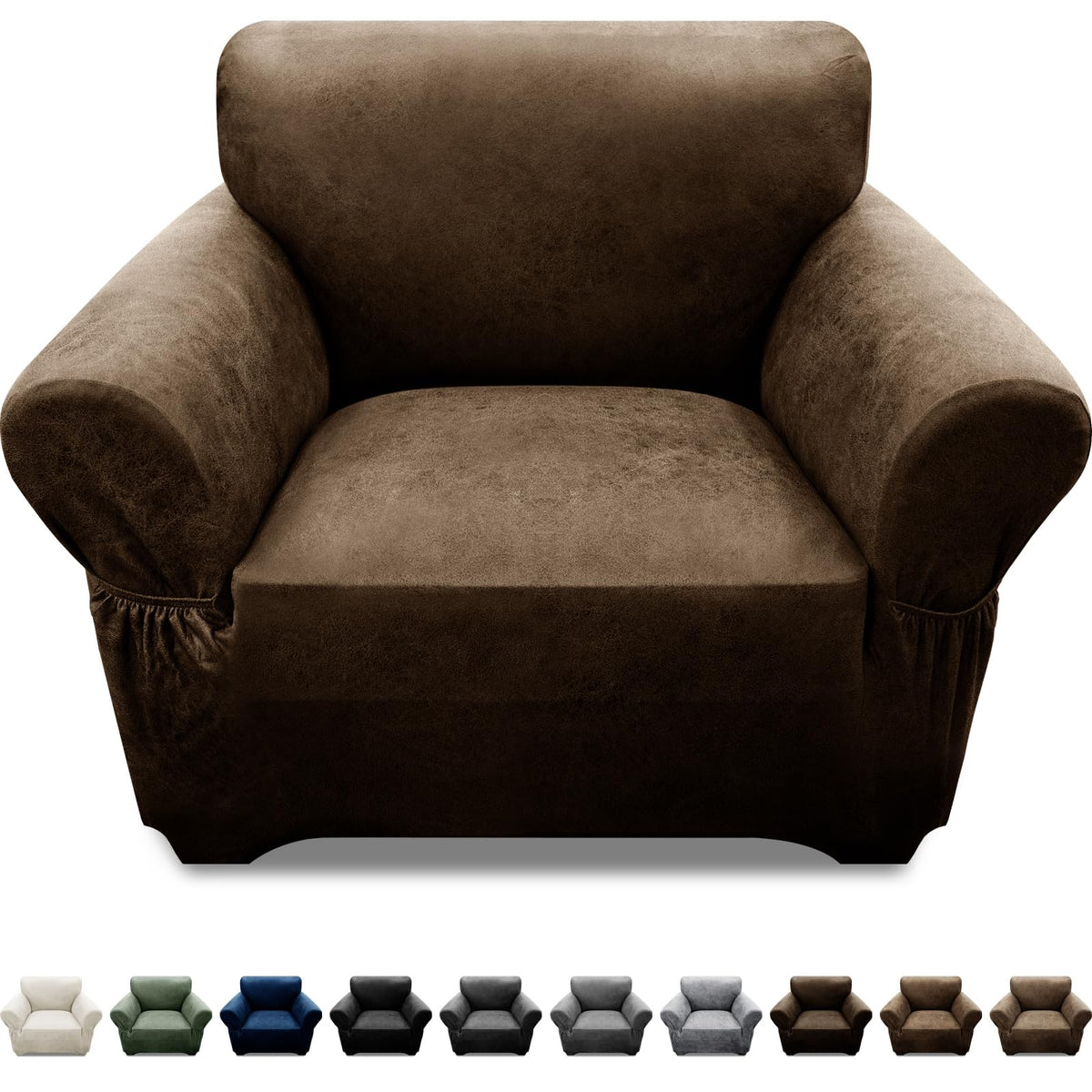 Couch Cover Leather Look 3 Seater Couch Sofa Cover 1-Piece Sofa Slipcover Stretch Furniture Protector with Elastic Bottom & Pockets(Sofa, Coffee)