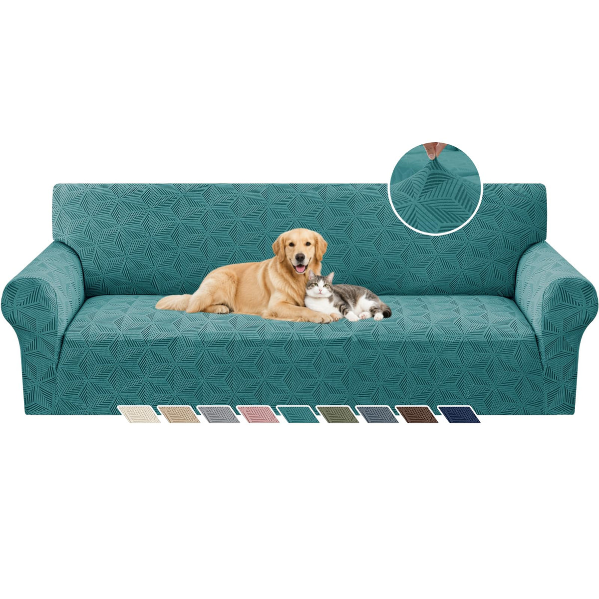 YEMYHOM 1 Piece Stretch Couch Covers for 3 Cushion Couch, Jacquard Sofa Cover with Non-Slip Elastic Bottom, Thickened Slipcover Furniture Protector for Dogs Pets (Large, Navy)