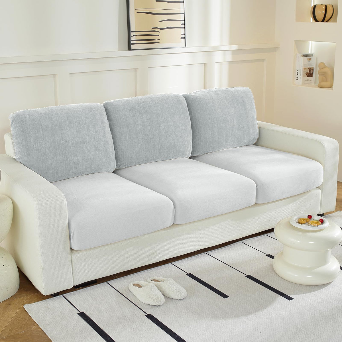 WEYOND Couch Cushion Covers L Shaped Sectional, 3PC Seat Covers, Dark Grey