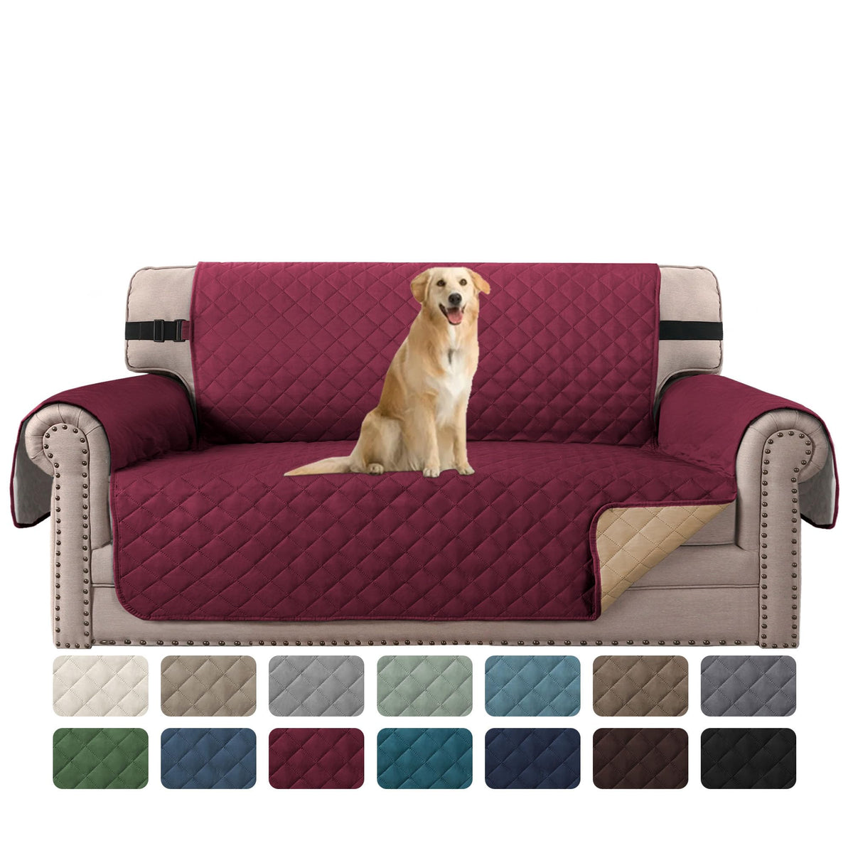 H.VERSAILTEX Reversible Couch Cover for 3 Cushion Cover Pet Friendly Sofa Cover for Dog Washable Furniture Protector Water Resistant Slipcover with Non Slip Elastic Strap(Sofa, Ivory/Beige)
