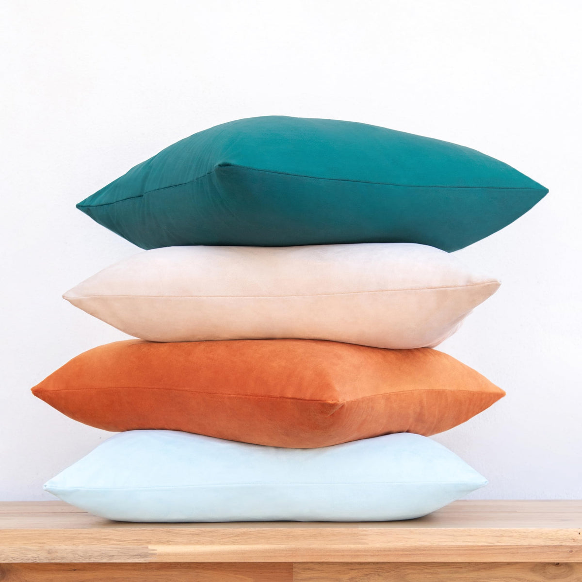 MONDAY MOOSE Decorative Throw Pillow Covers Cushion Cases, Set of 4 Soft Velvet Modern Designs, Mix and Match for Home Decor, Pillow Inserts Not Included (18x18 inch, Orange/Teal)