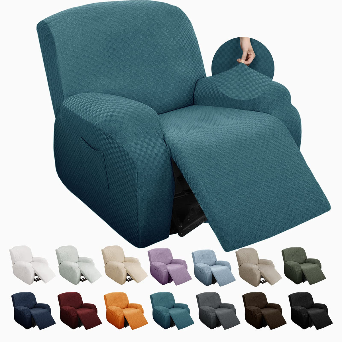 YEMYHOM 8 Pieces Stretch Recliner Sofa Cover Latest Jacquard Reclining Couch Cover with Side Pocket Anti-Slip Fitted 3 Cushion Furniture Slipcovers with Elastic Bottom (Sofa Recliner, Light Gray)