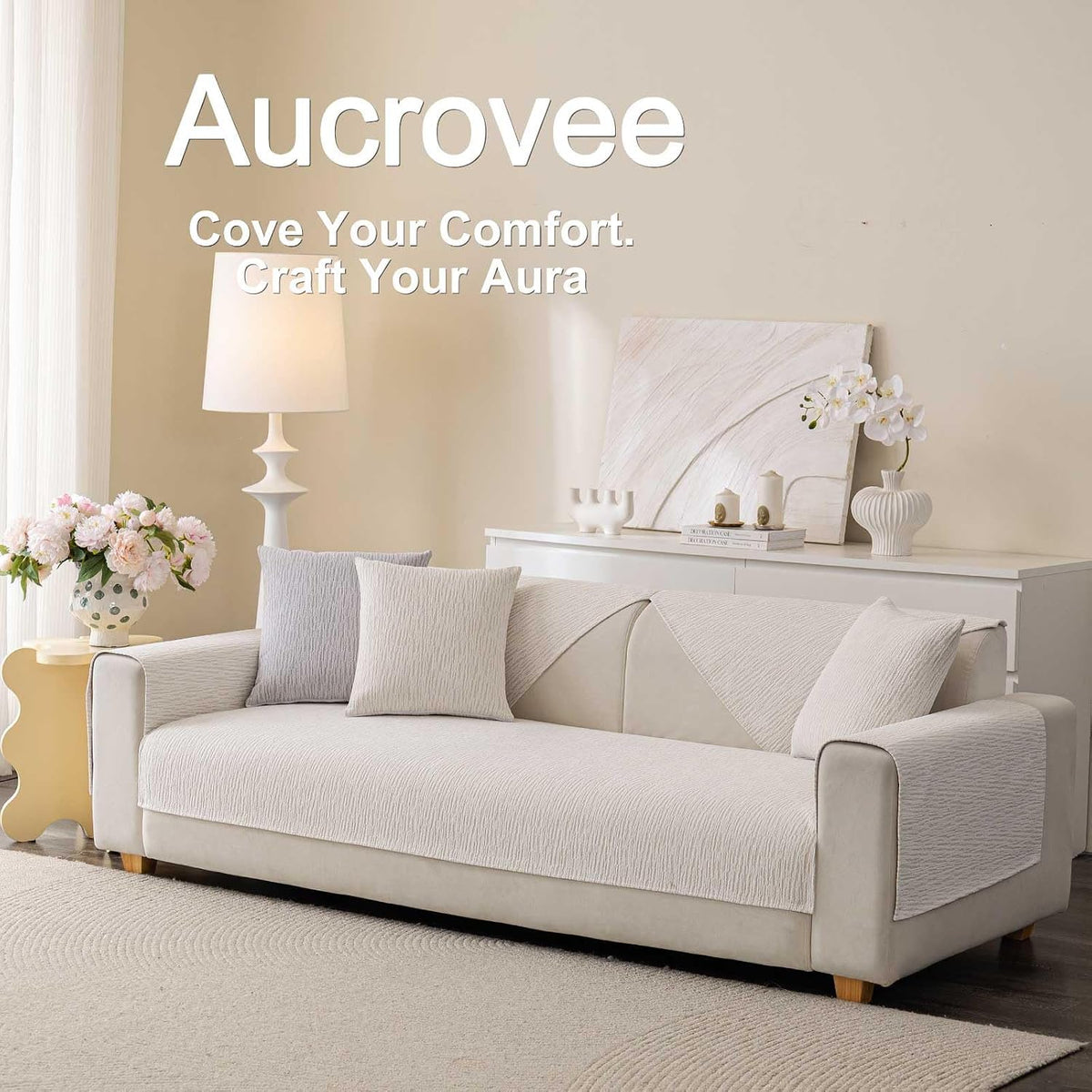 Soft Waterproof Chenille Cover Washable, Non Slip Sectional Sofa Covers for 3 Cushion Couch Sofa L Sharped Sofa Slipcover for Pets, Furniture Protector (1 PCS 36"x82" White)