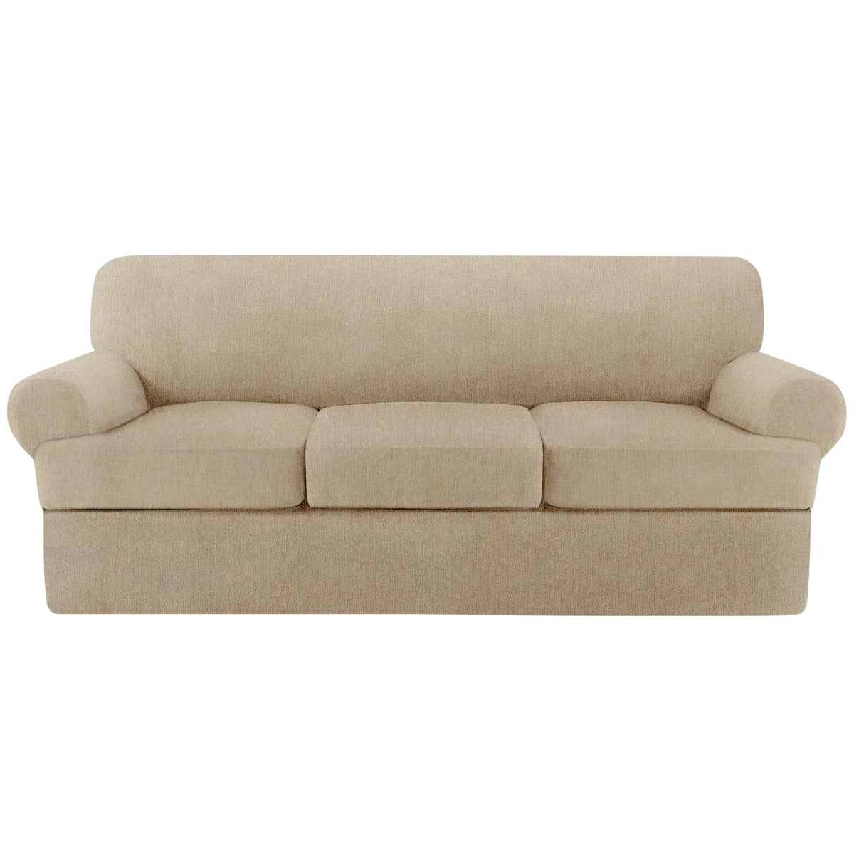 4 Piece T Cushion Sofa Slipcovers Stretch Couch Cover Furniture Covers with 3 Individual T Cushion Covers, Machine Washable for Living Room (Green, 3 Cushions)