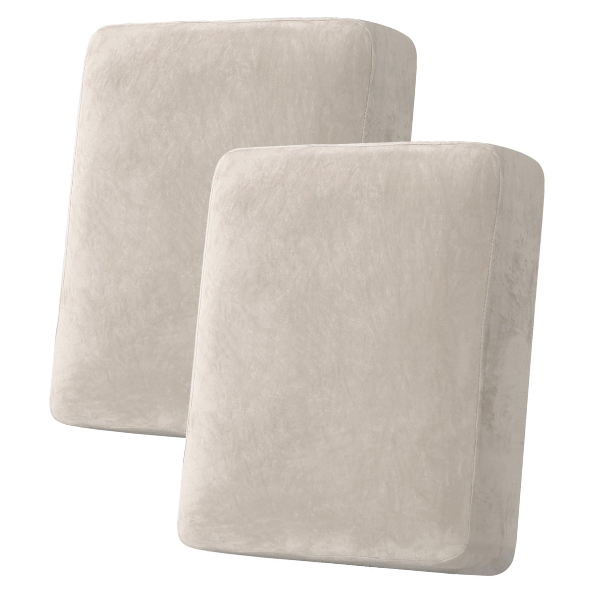 H.VERSAILTEX Velvet Stretch Couch Cushion Cover Plush Cushion Slipcover for Chair Loveseat Sofa Cushion Furniture Protector Seat Cushion Sofa Cover (2 Piece Large Sofa Cushion Covers, Ivory)