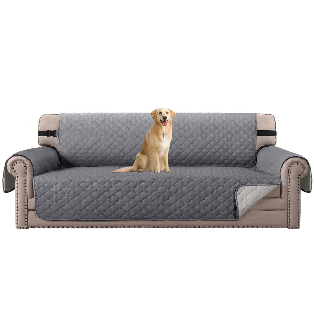 H.VERSAILTEX Reversible Couch Cover for 3 Cushion Cover Pet Friendly Sofa Cover for Dog Washable Furniture Protector Water Resistant Slipcover with Non Slip Elastic Strap(Sofa, Ivory/Beige)