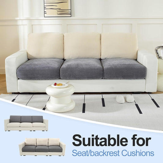 WEYOND Couch Cushion Covers L Shaped Sectional, 3PC Seat Covers, Dark Grey