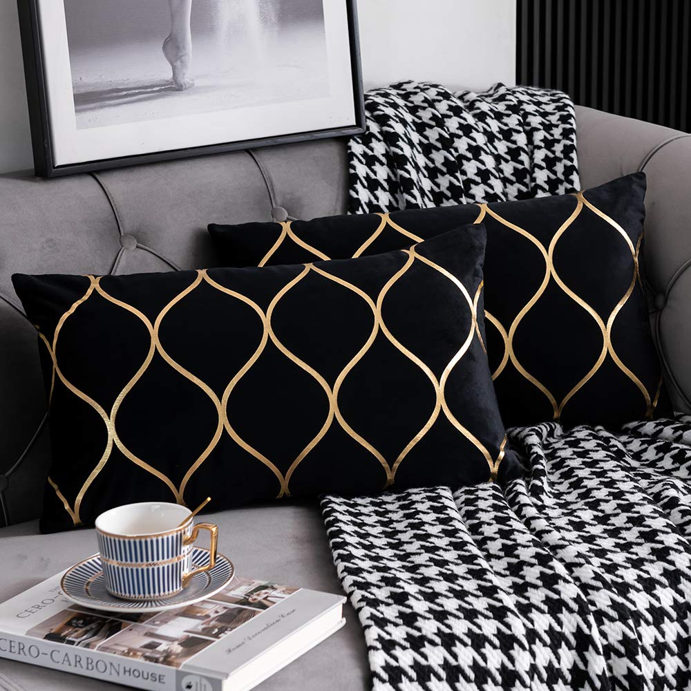 DEZENE Gold Velvet Throw Pillow Covers: 2 Pack 18x18 Inch Square Decorative Pillow Cases for Bedroom Sofa Couch Living Room, Light Grey
