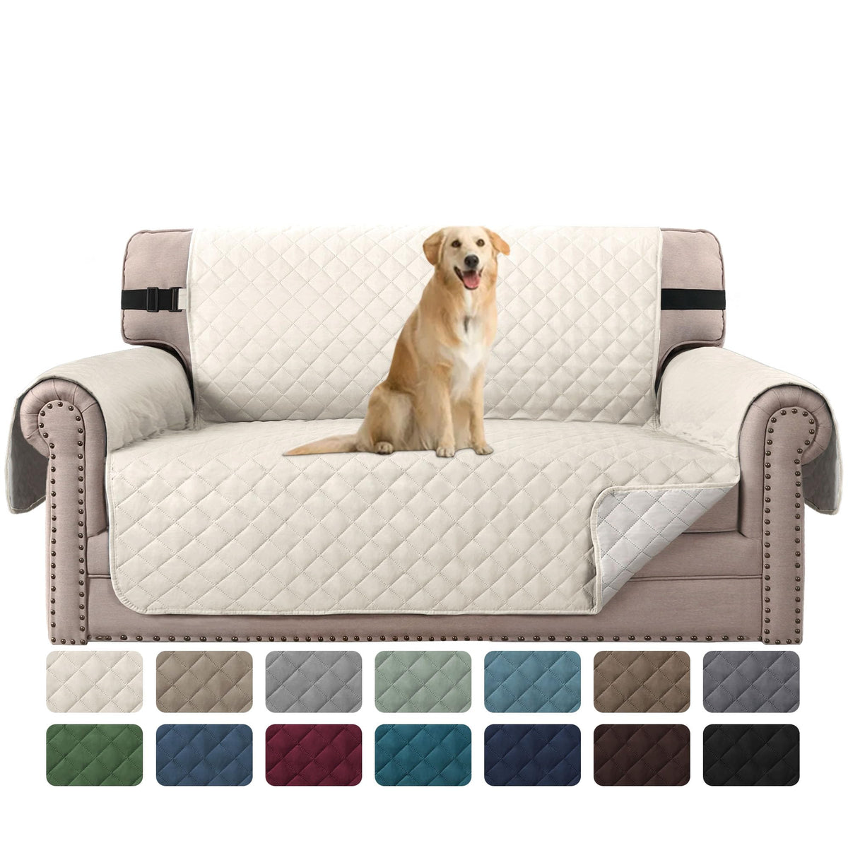 H.VERSAILTEX Reversible Couch Cover for 3 Cushion Cover Pet Friendly Sofa Cover for Dog Washable Furniture Protector Water Resistant Slipcover with Non Slip Elastic Strap(Sofa, Ivory/Beige)