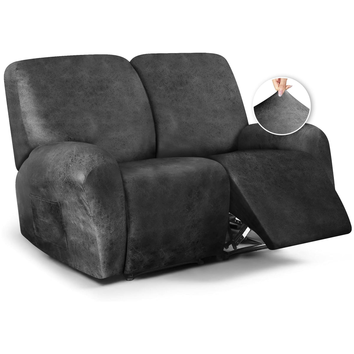 ANARACHON Leather Look Recliner Couch Cover, 8-Pieces Stretch Recliner Sofa Covers, Soft Reclining Slipcover, Washable Furniture Protector for Pets (3 Seater, Brown)