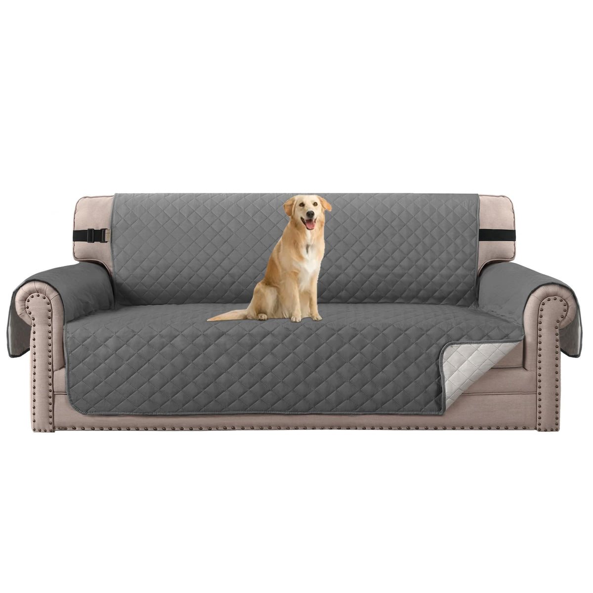 H.VERSAILTEX Reversible Couch Cover for 3 Cushion Cover Pet Friendly Sofa Cover for Dog Washable Furniture Protector Water Resistant Slipcover with Non Slip Elastic Strap(Sofa, Ivory/Beige)