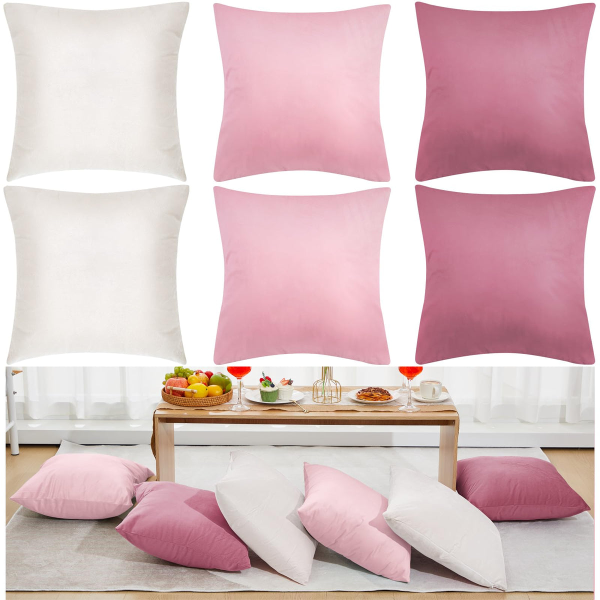 Berlune 12 Pcs Hot Pink Velvet Throw Pillow Cover 18x18 Picnic Cushion Case