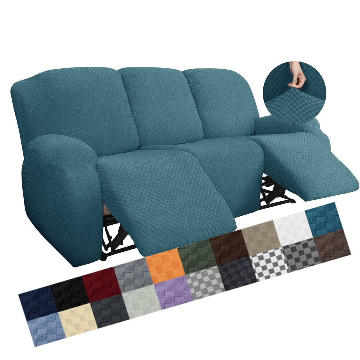 YEMYHOM 8 Pieces Stretch Recliner Sofa Cover Latest Jacquard Reclining Couch Cover with Side Pocket Anti-Slip Fitted 3 Cushion Furniture Slipcovers with Elastic Bottom (Sofa Recliner, Light Gray)