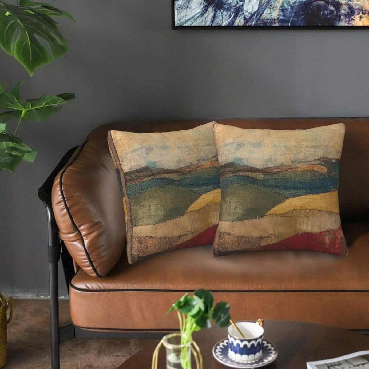 Landscape Throw Pillow Covers 18x18 Inch Set of 2 Western Decorative Cushion Cases for Couch Living Room Bedroom