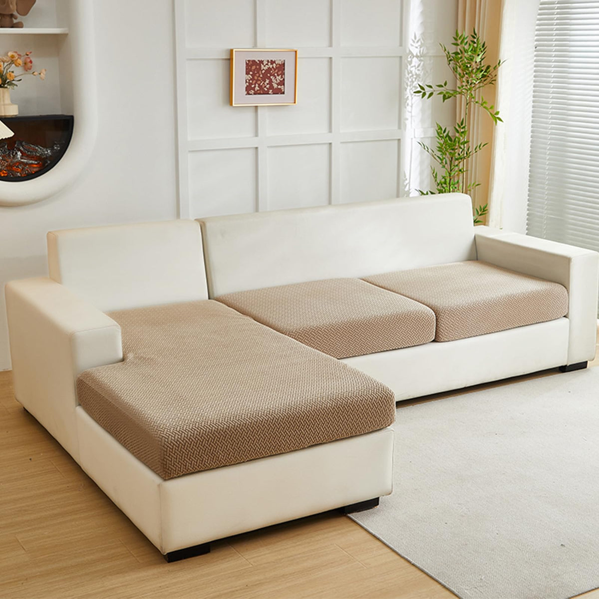 Yoovat Couch Cushion Covers for Sofa Couch Covers Wear-Resistant Universal Sofa Cover Washable Stretch for Sectional Slipcovers (Texture-Light Gray,Large Single Seat Cover)