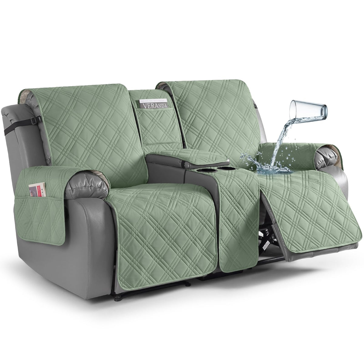 TAOCOCO Loveseat Recliner Cover with Center Console, 100% Waterproof Pet Cover for Dual Recliner with Straps Design, Split Reclining Loveseat Covers Furniture Pet&Kids Protector (2 Seater, Chocolate)