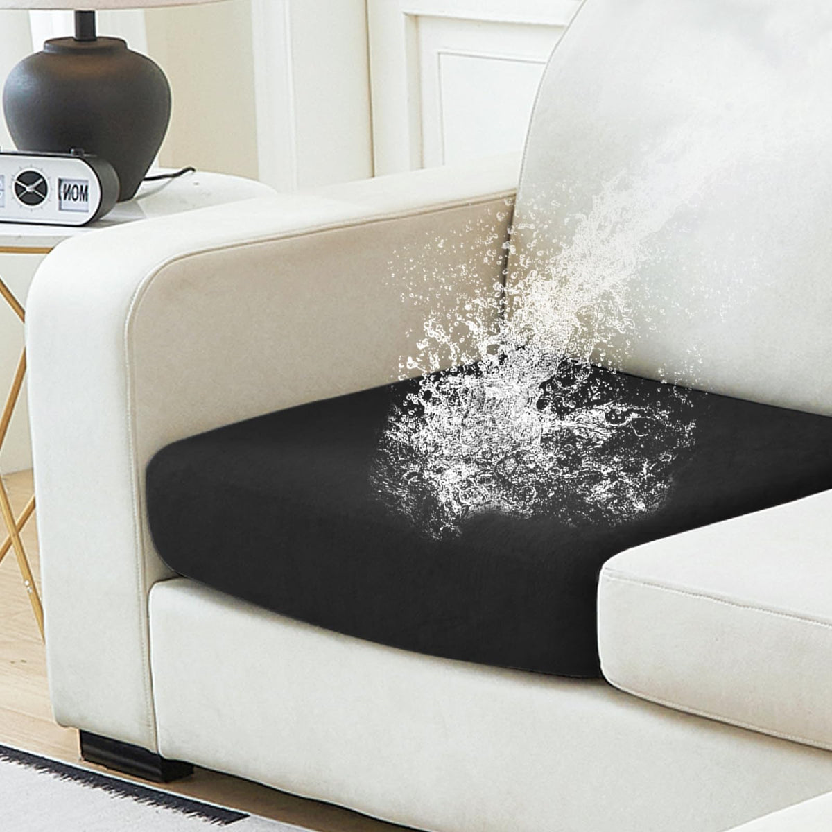 NAISI Waterproof Couch Cushion Covers Thick Velvet Fabric Washable Sofa Slipcovers Sectional Couch Covers for 4 Pieces Separate L Shape Couch Cover with Elastic Bottom(3 Seater + 1 Chaise,Grey)