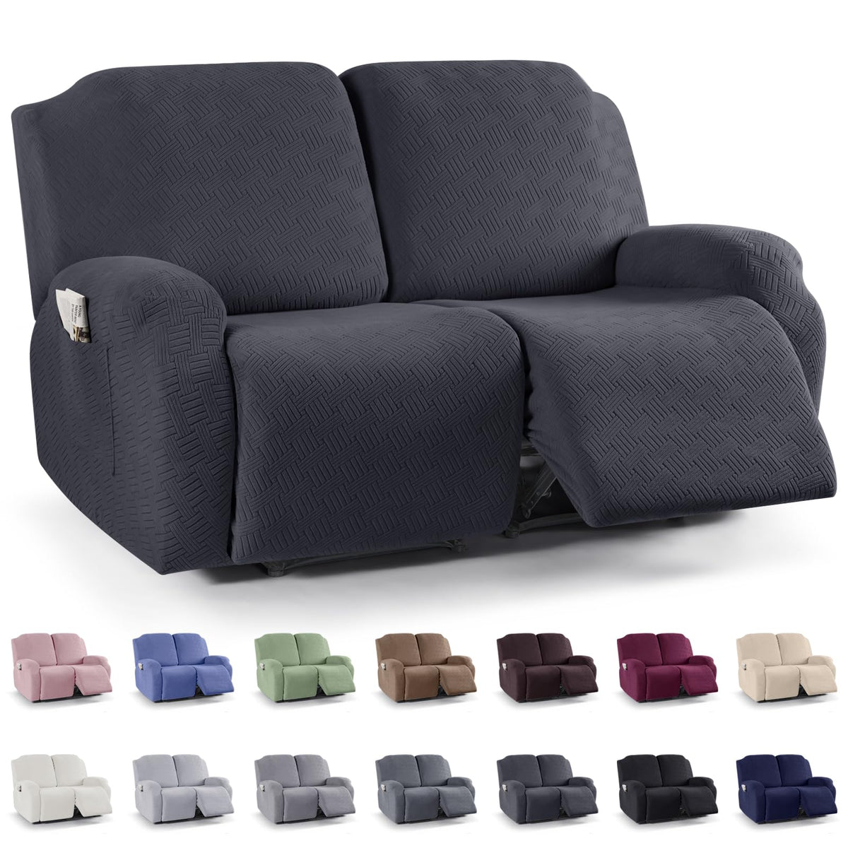 KinCam Recliner Sofa Covers, Stretch Reclining Cover, Dark Gray