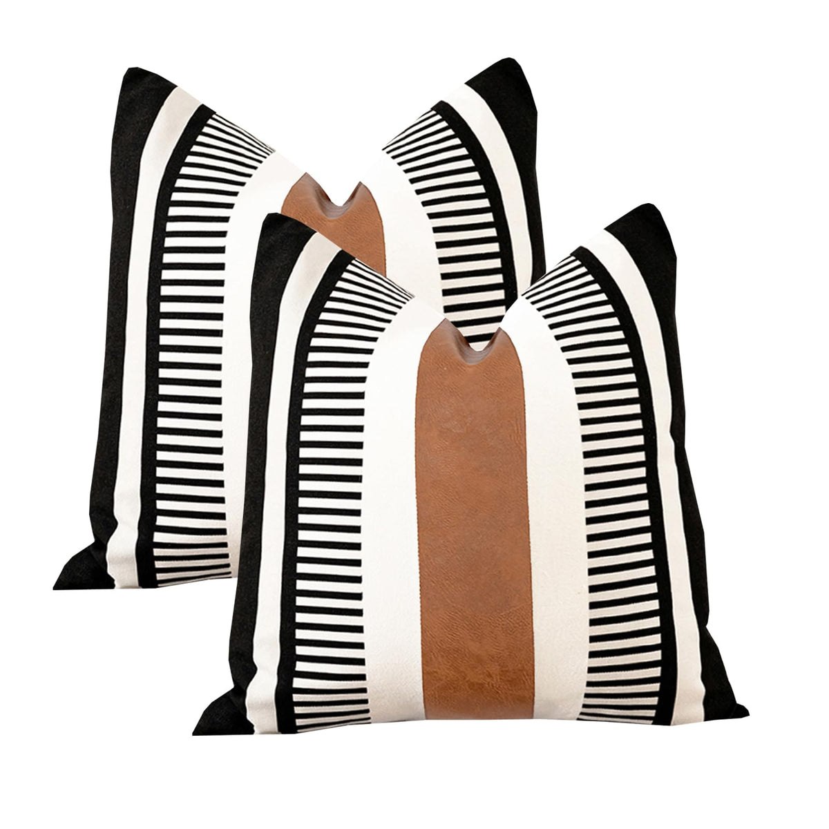 Decorative Striped Throw Pillow Cover 18x18 Black White & Brown