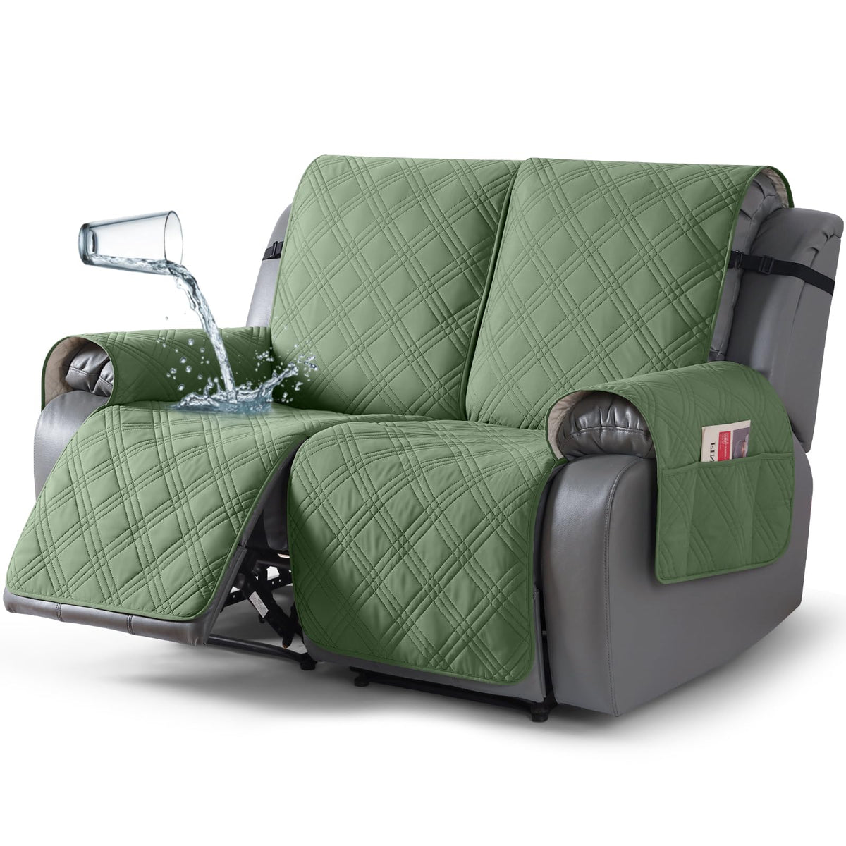 TAOCOCO 100% Waterproof Recliner Sofa Cover Non Slip Couch Cover for 3 Seat Reclining Sofa, Split Reclining Couch Covers 3-Piece with Straps, Washable Sofa Slipcover for Kids Pets(3 Seater, Chocolate)
