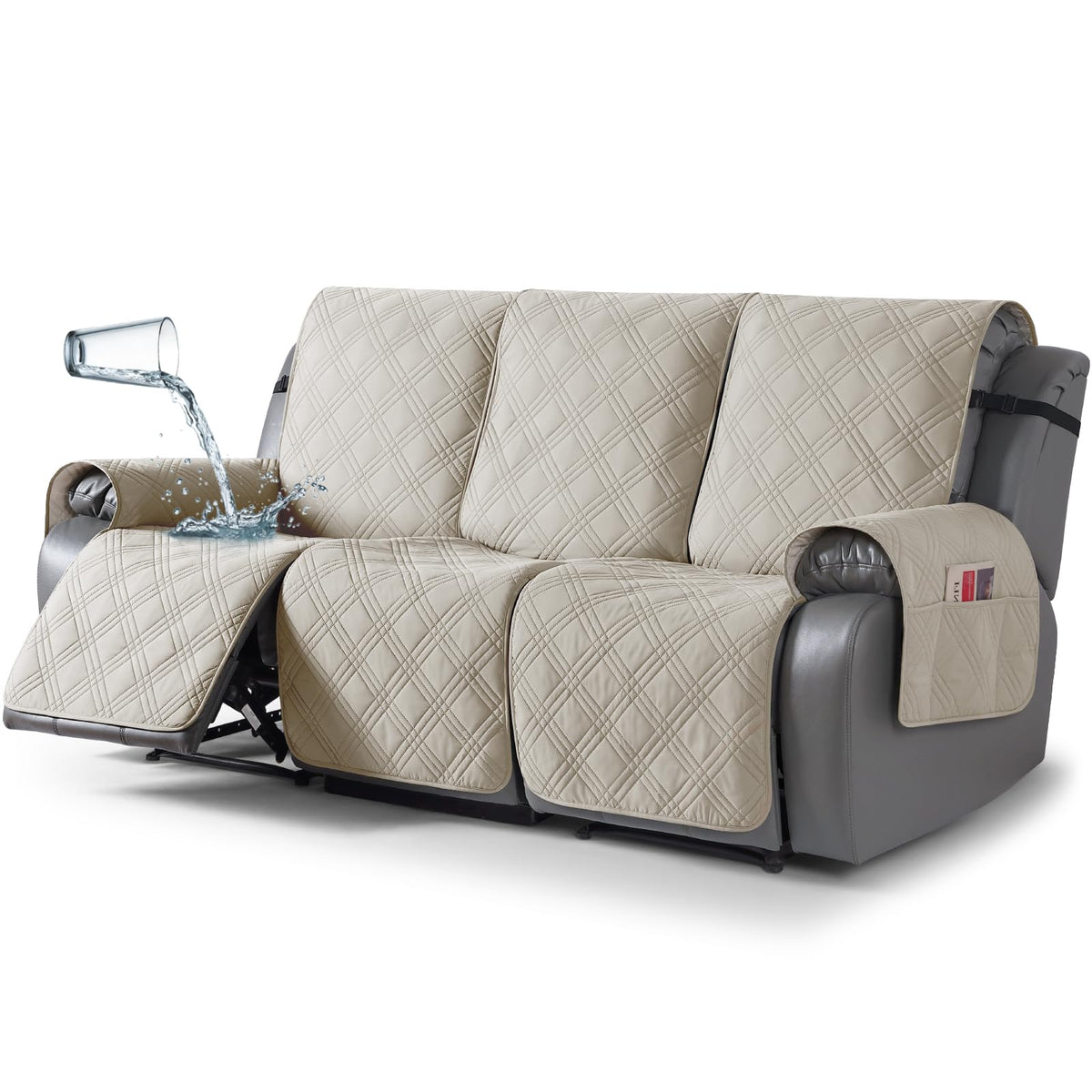 TAOCOCO 100% Waterproof Recliner Sofa Cover Non Slip Couch Cover for 3 Seat Reclining Sofa, Split Reclining Couch Covers 3-Piece with Straps, Washable Sofa Slipcover for Kids Pets(3 Seater, Chocolate)
